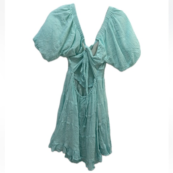 Free People Light Blue Puff Sleeve Dress - Picture 3 of 3